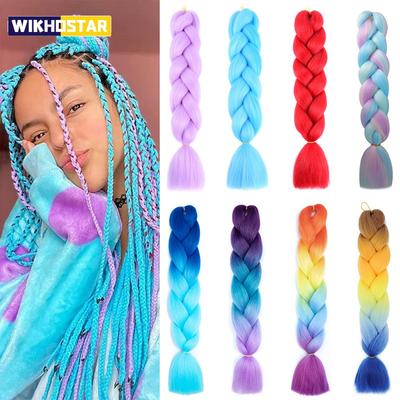 24Inch Synthetic Braiding Hair Extension  Color Rainbow DIY Jumbo Hair Pink Red Blue Hairstyle for Women