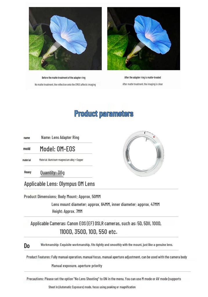 OM-EOS Lens Adapter for Olympus OM Lenses To Canon EOS DSLR