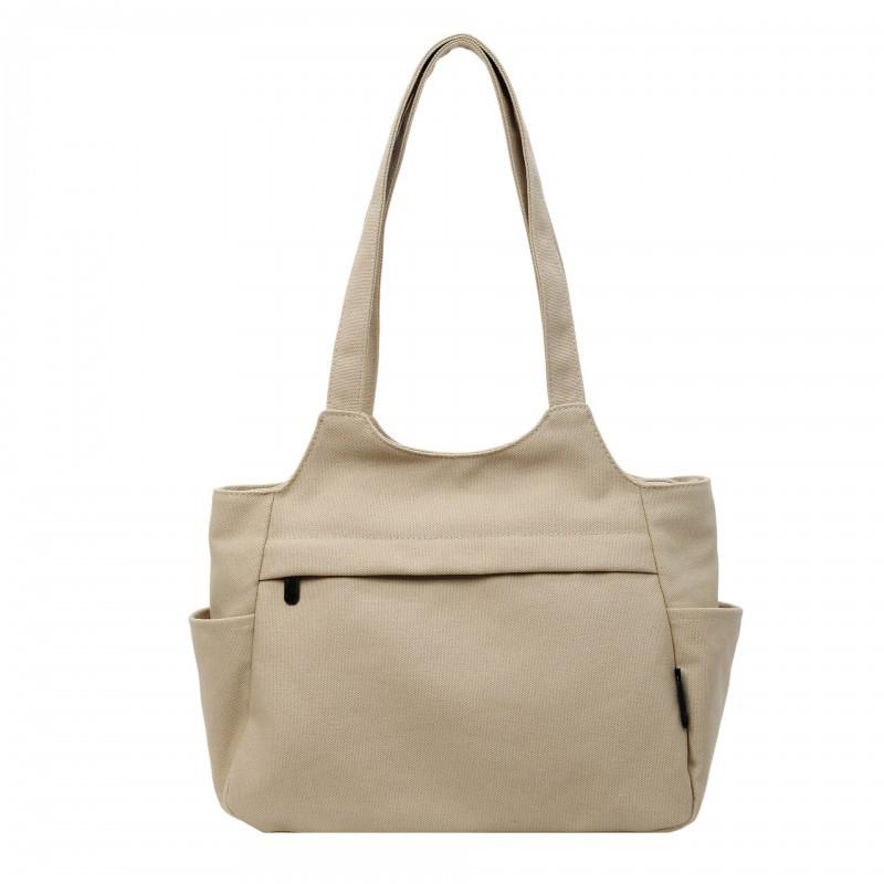 Canvas Bag Casual Commuting Practical Multi-function Shoulder All-matching Pure Color Simple Tote Student Class Schoolbag