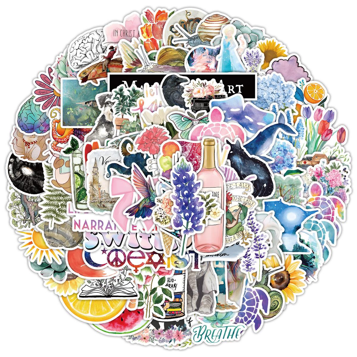 

100 Cute Feng Shui Color Series Graffiti Stickers, Creative Stationery Stickers, Waterproof Decorative Stickers for Computers and Mobile Phones