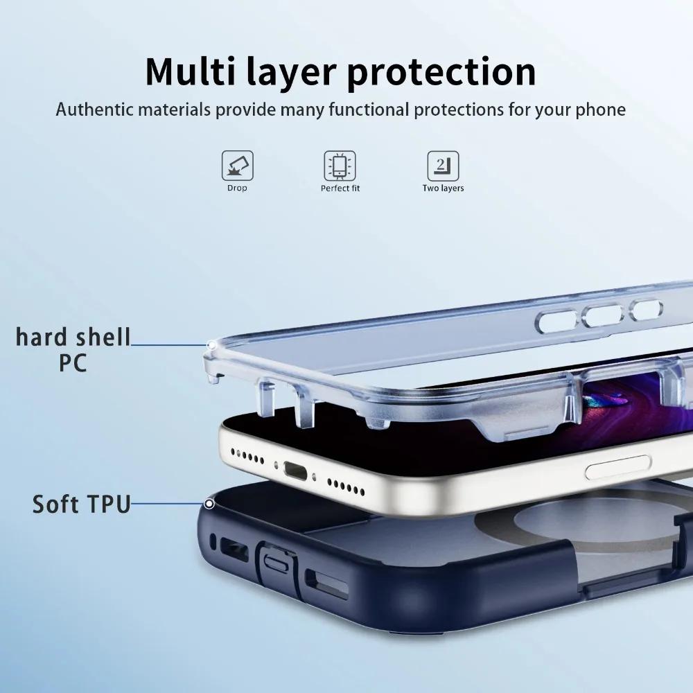 3IN1 Shockproof Armor Phone Case For iPhone 17 Air 16/E 15 14 13 12 11 Pro Max Plus 360° Metal Magnetic Holder Translucent Cover