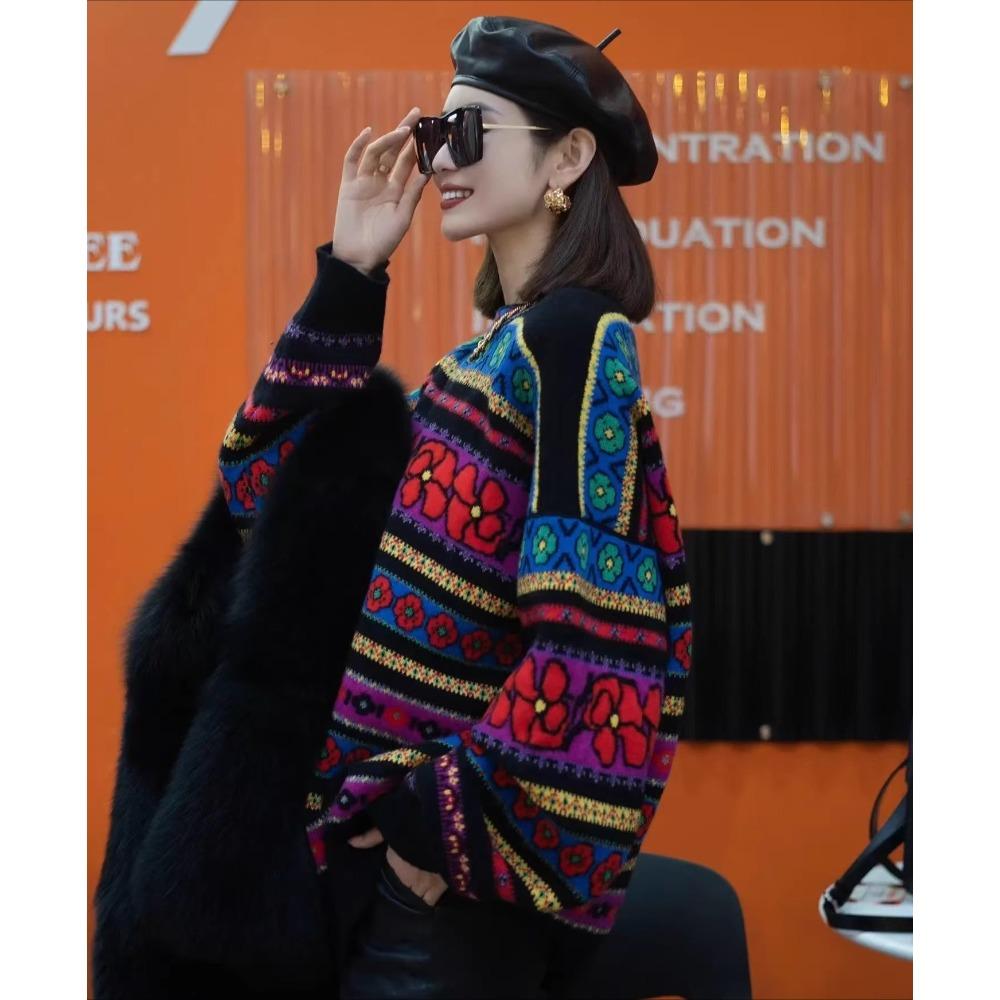 Spring Women Colorful Pink Sweaters Knitting Basic Fashion O-Neck Style Loose Pullover Sweater