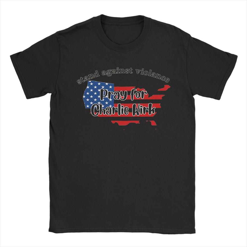 Charlie Kirk T Shirts Men Pure Cotton Vintage T-Shirt Crewneck  Tee Shirt Short Sleeve Clothes Birthday Gift