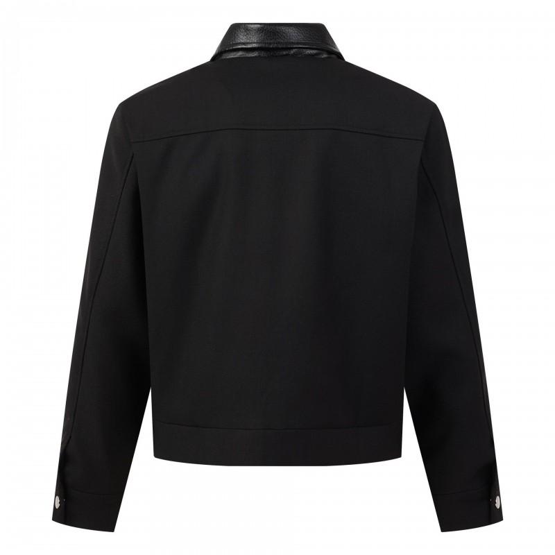 Unisex Retro Style Leather-Trimmed Oversized Jacket Casual Wear