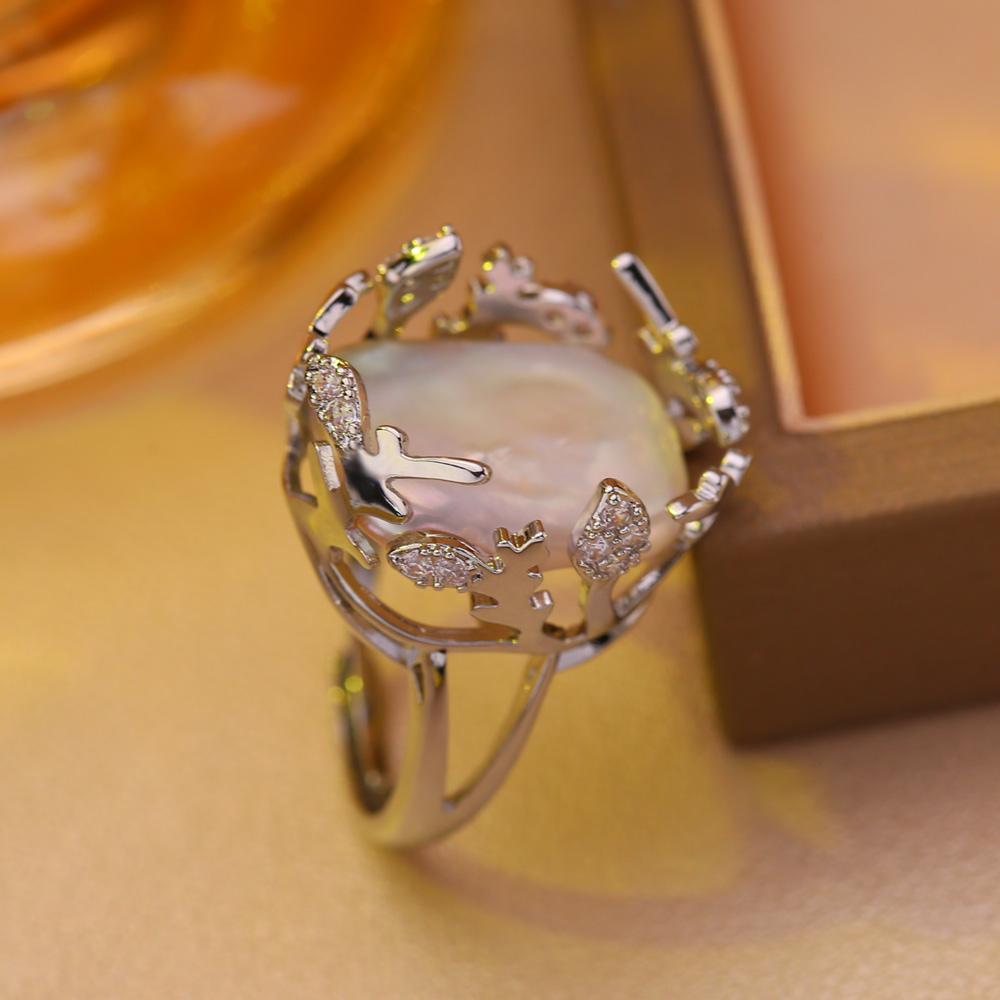 

SENIKO 12-16 мм кольца с натуральным пресноводным жемчугом для женщин, модное женское кольцо с кубическим цирконием и цирконием, ювелирные изделия с жемчугом, регулируемое кольцо F