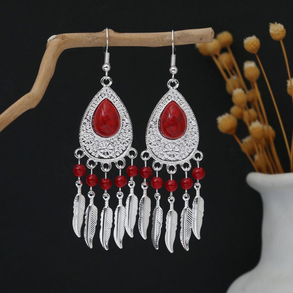 Personalized Bohemian Miao Silver Geometric Tassel Earrings