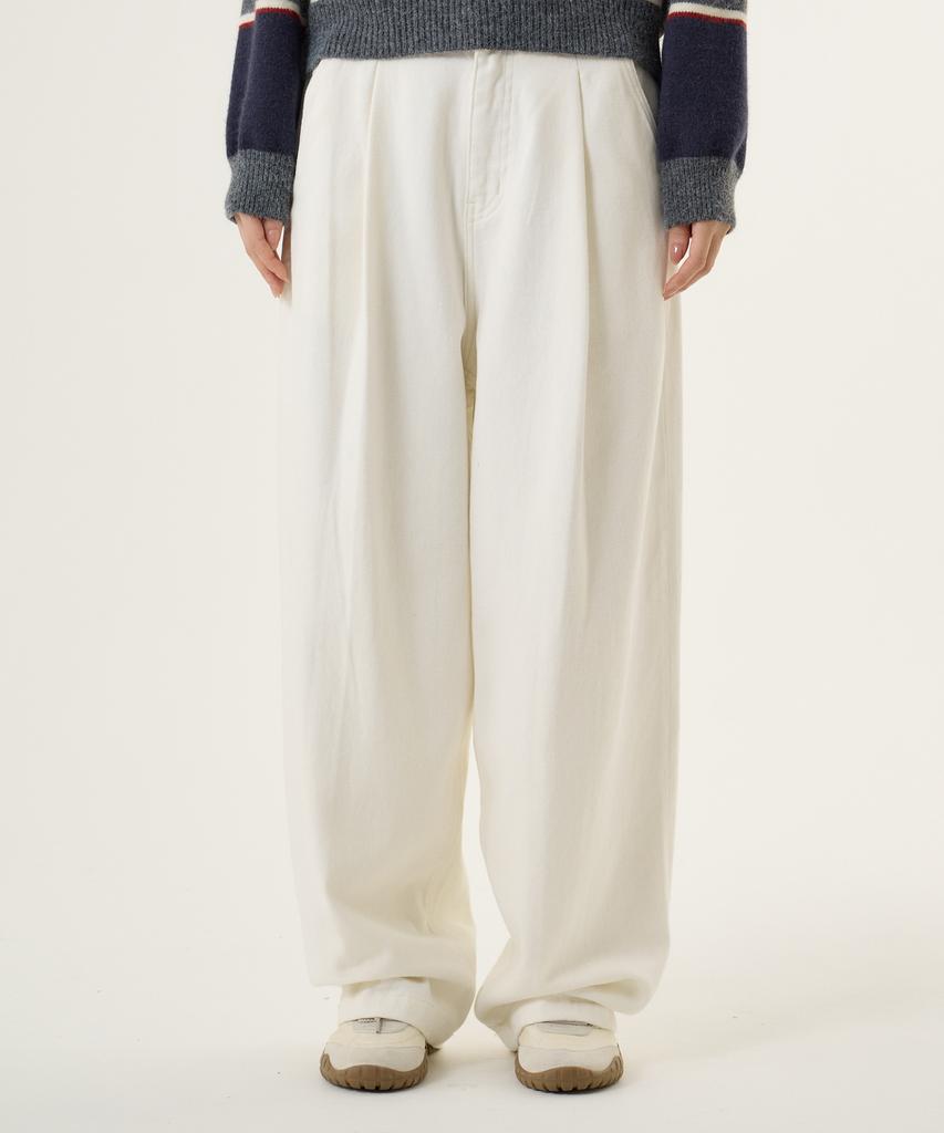 UNKNOWN PLANET Single-Pleat Wide Brushed Cotton Pants White