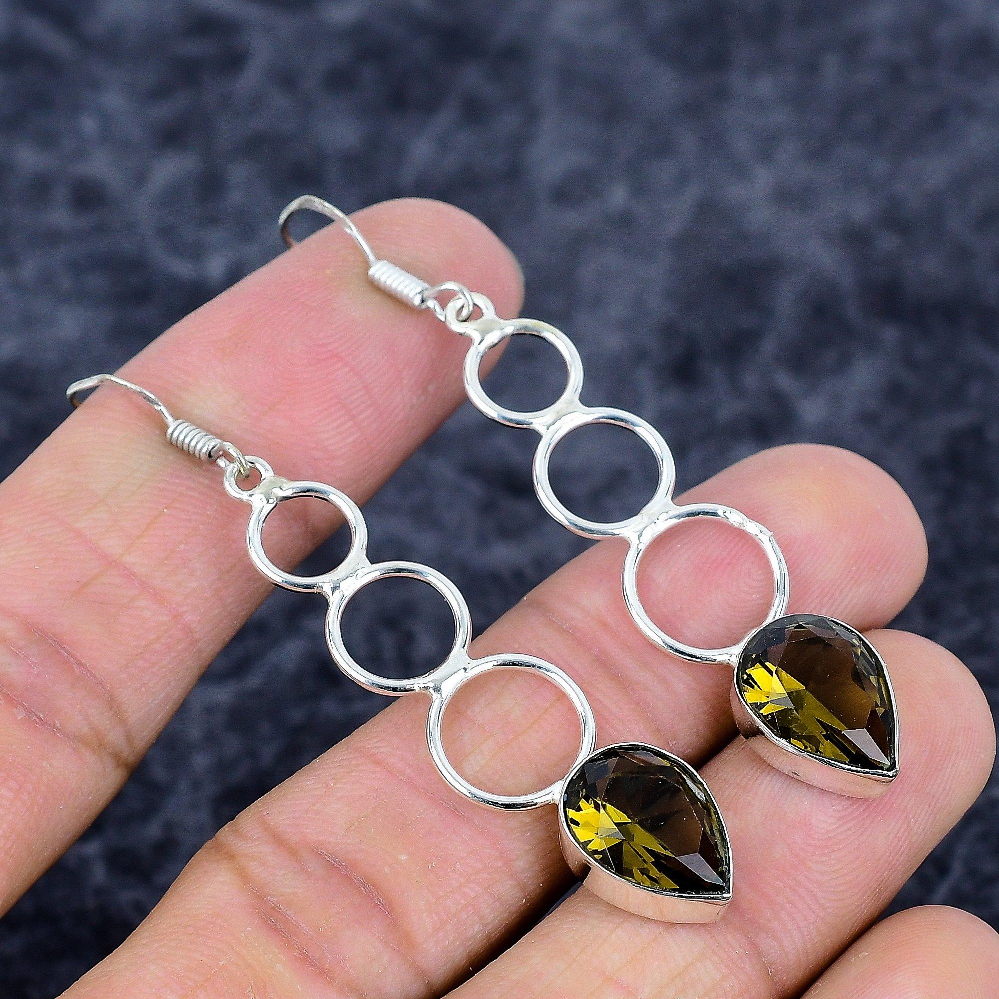 

Smoky Topaz Gemstone Handmade 925 Sterling Silver Jewelry Earring 2.64 M-3309