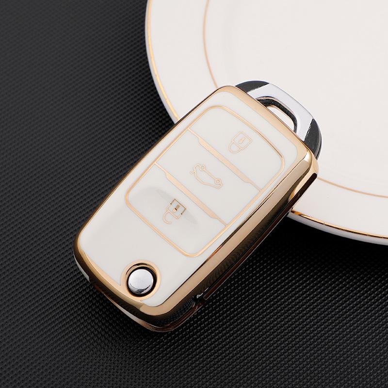 

Changan Yidong Folding Car Key Protective Case for CX70, Oshan CS75, CS35 - Gold Edge Full Wrap