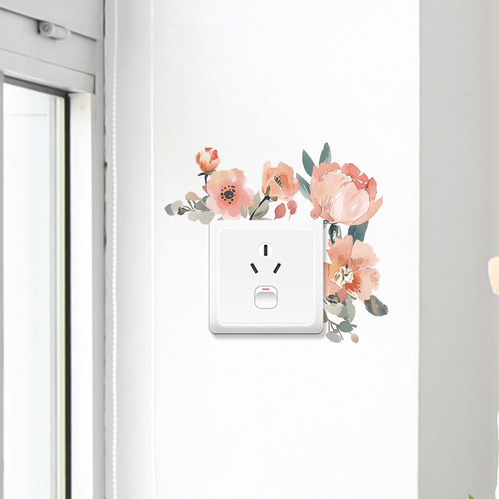 Watercolor Pink Rose Switch Pasted Living Room Entrance Home Beautification Wall Sticker