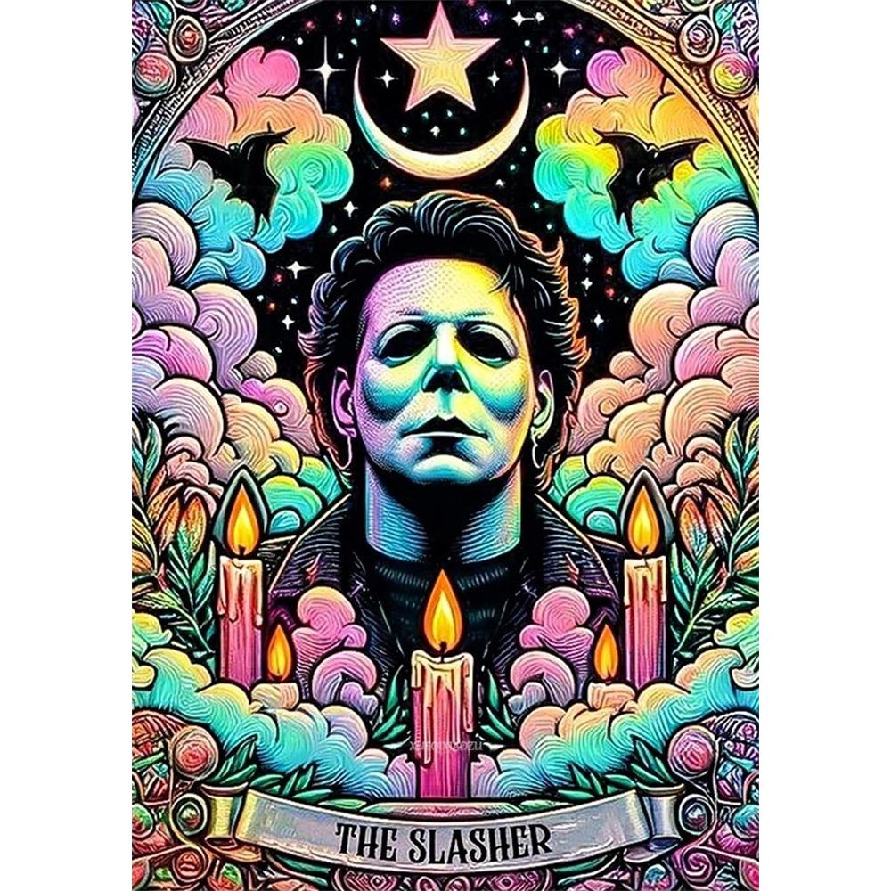 

Disney Diamond Painting Michael Myers Colorful Tarot Style Art Painting 5D Mosaic Art DIY Cross Stitch Embroidery Set Full Diamond Home Decor Gift Round 20x30cm