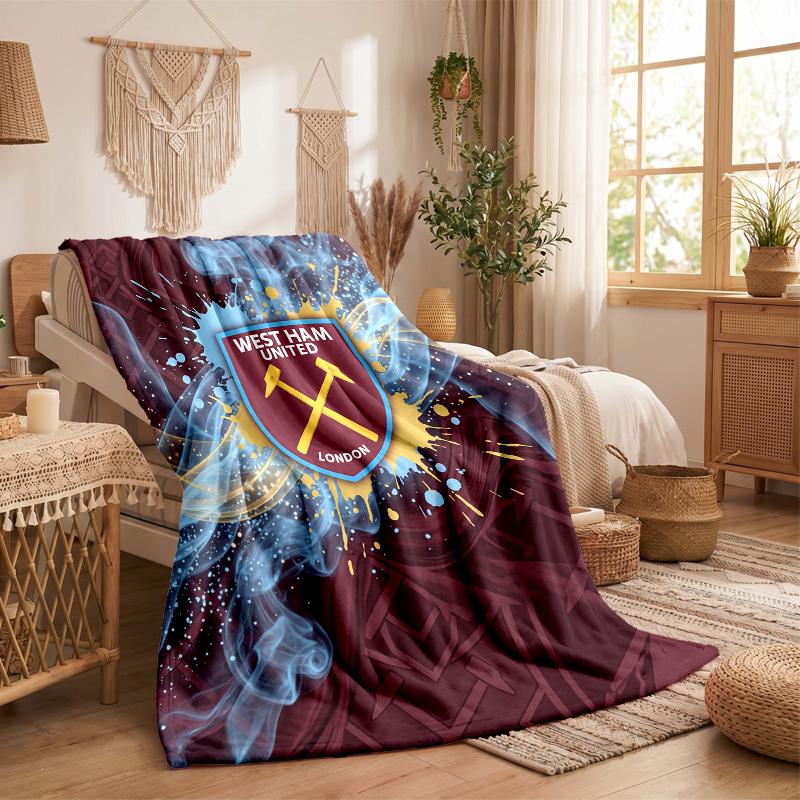 Coperta in Flanella con Stampa West Ham United Calcio Morbida Calda Coperta da Divano Letto per Casa Ufficio Camera da Letto