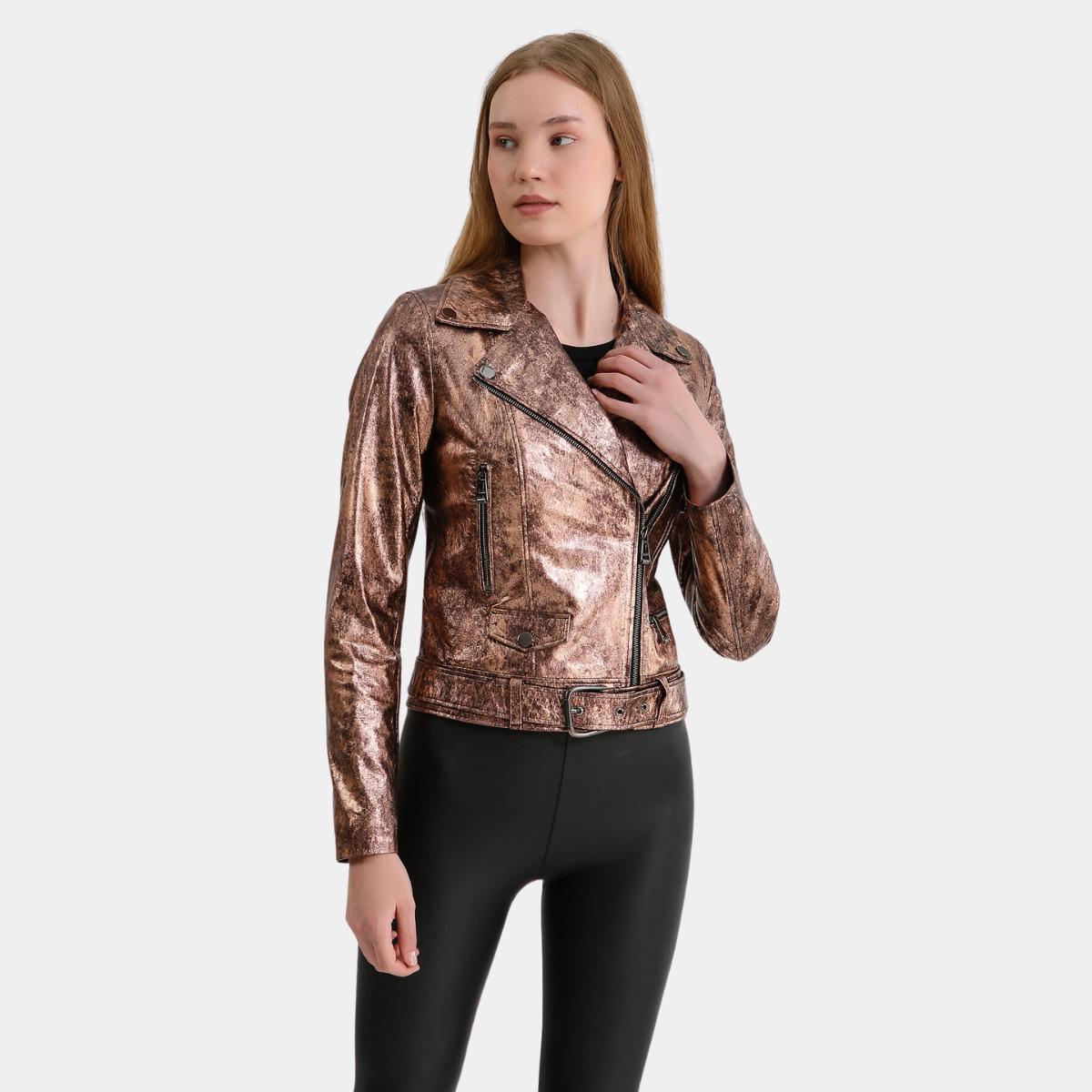 

Натуральная, натуральная кожа, женская байкерская куртка S медный