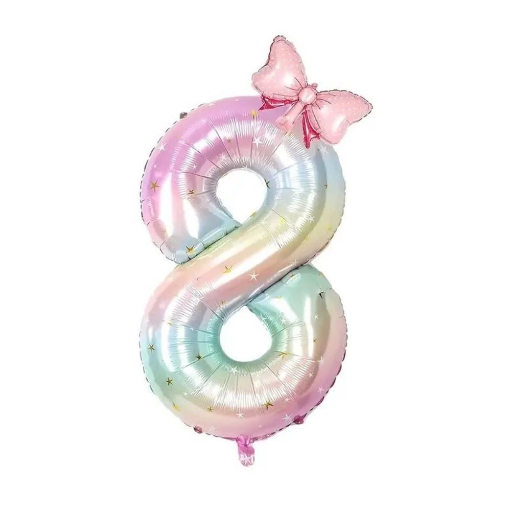 New 40Inch Birthday Number Ballons Colorful Gradient 0-9 Digit Pink Bownot Balloons Foil Helium Balloon Birthday Decorations