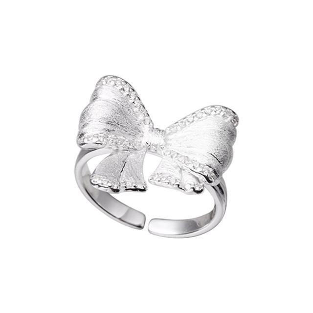 

ANENJERY серебряное кольцо с цирконием с матовой поверхностью и бантом, открытое кольцо для женщин, новая мода, индивидуальный дизайн, подарок, вечерние украшения Resizable серебряный