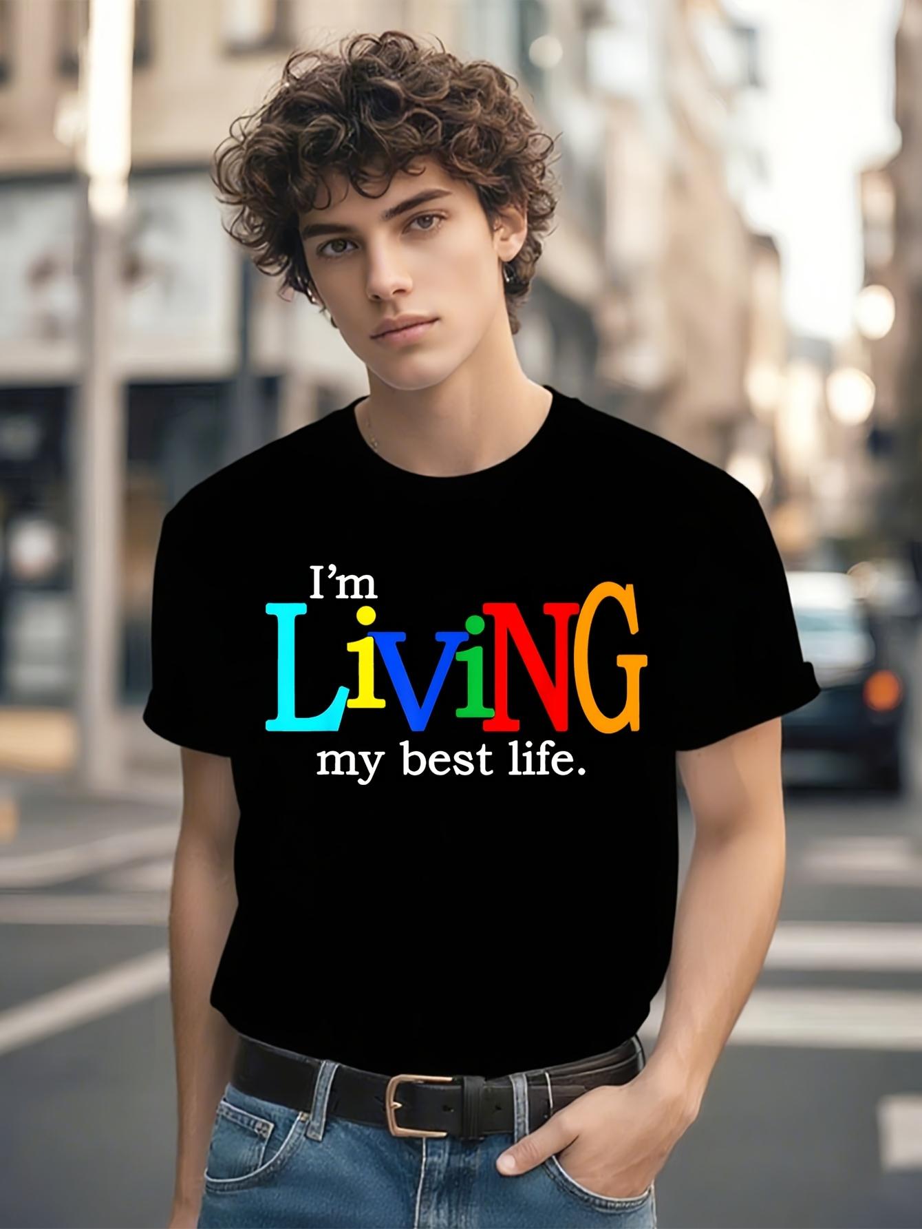 I m Living My Best Life  Graphic T-shirt - Black with Colorful Lettering S