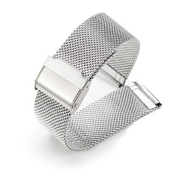 06er Serie Doppelte Schnalle Ultra-dünnes Edelstahl-Mailänder Uhrenarmband 8mm silber