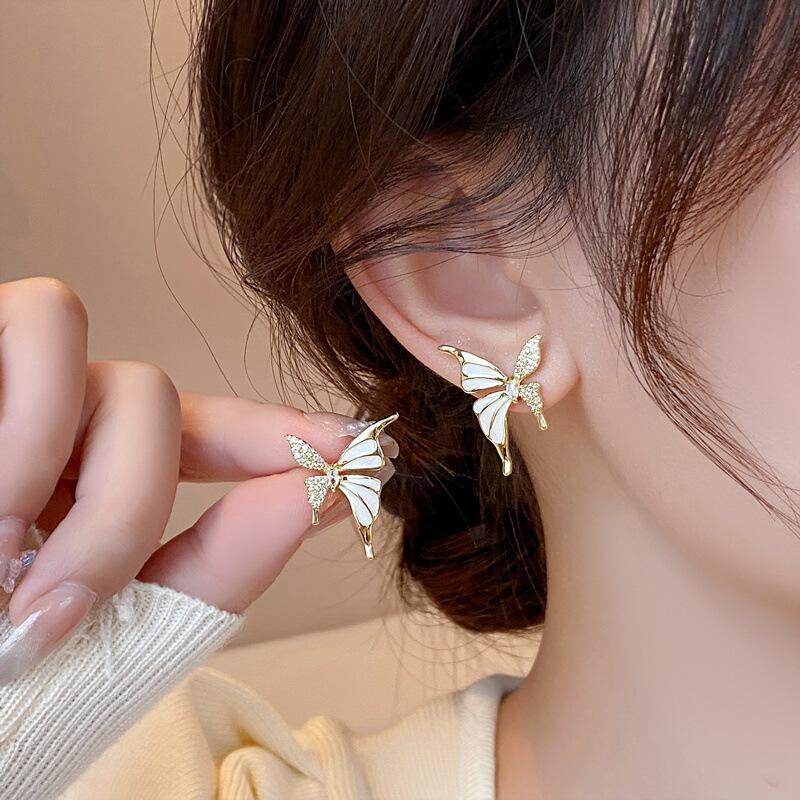 Korean Fashion Zircon Butterfly Stud Earrings for Women Elegant Sweet Metal CZ Wedding Party Jewelry Gifts