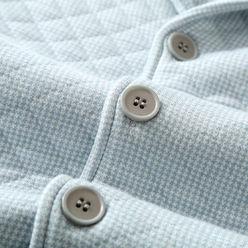 Męska Pikowana Piżama z Haftem - Trójwarstwowa Bawełna Powietrzna, z Długim Rękawem, Ciepła, Odzież Jesienno-Zimowa