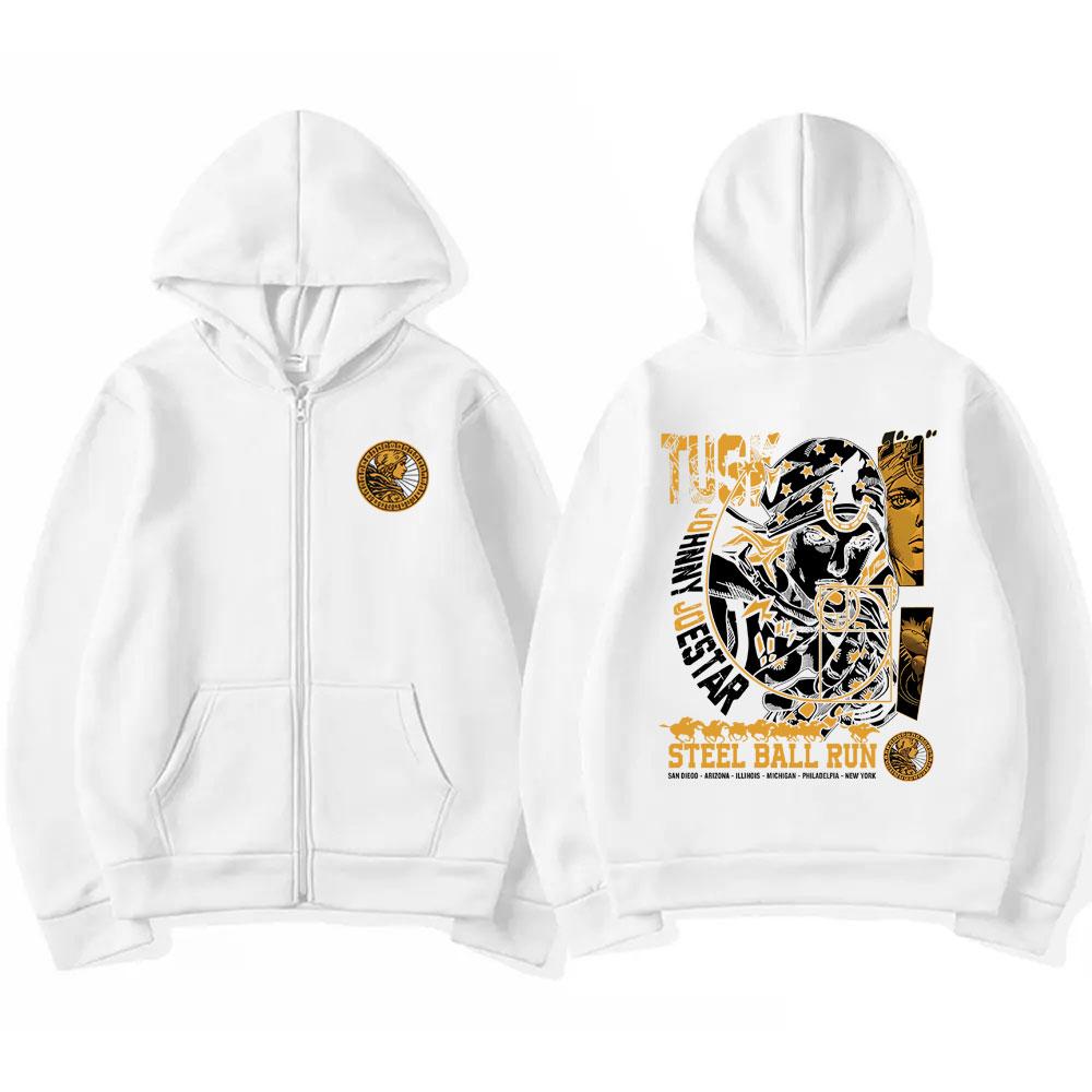 Anime JoJo's Bizarre Adventure Johnny Joestar STEEL BALL RUN Grafická mikina s kapucí na zip Pánská Dámská Ležérní Vintage Mikina na zip