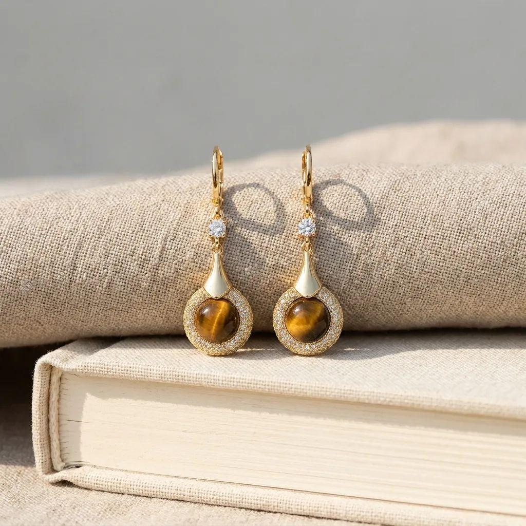 Shiny Wrapped Hollow Tiger Eye Earrings New Chinese Style Luxury Vintage Ear Jewelry For Women