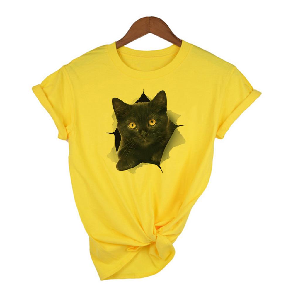 Fashion Cute 3D Cat Print Casual Harajuku T Shirt Summer Casual O Neck Clothes Top Female