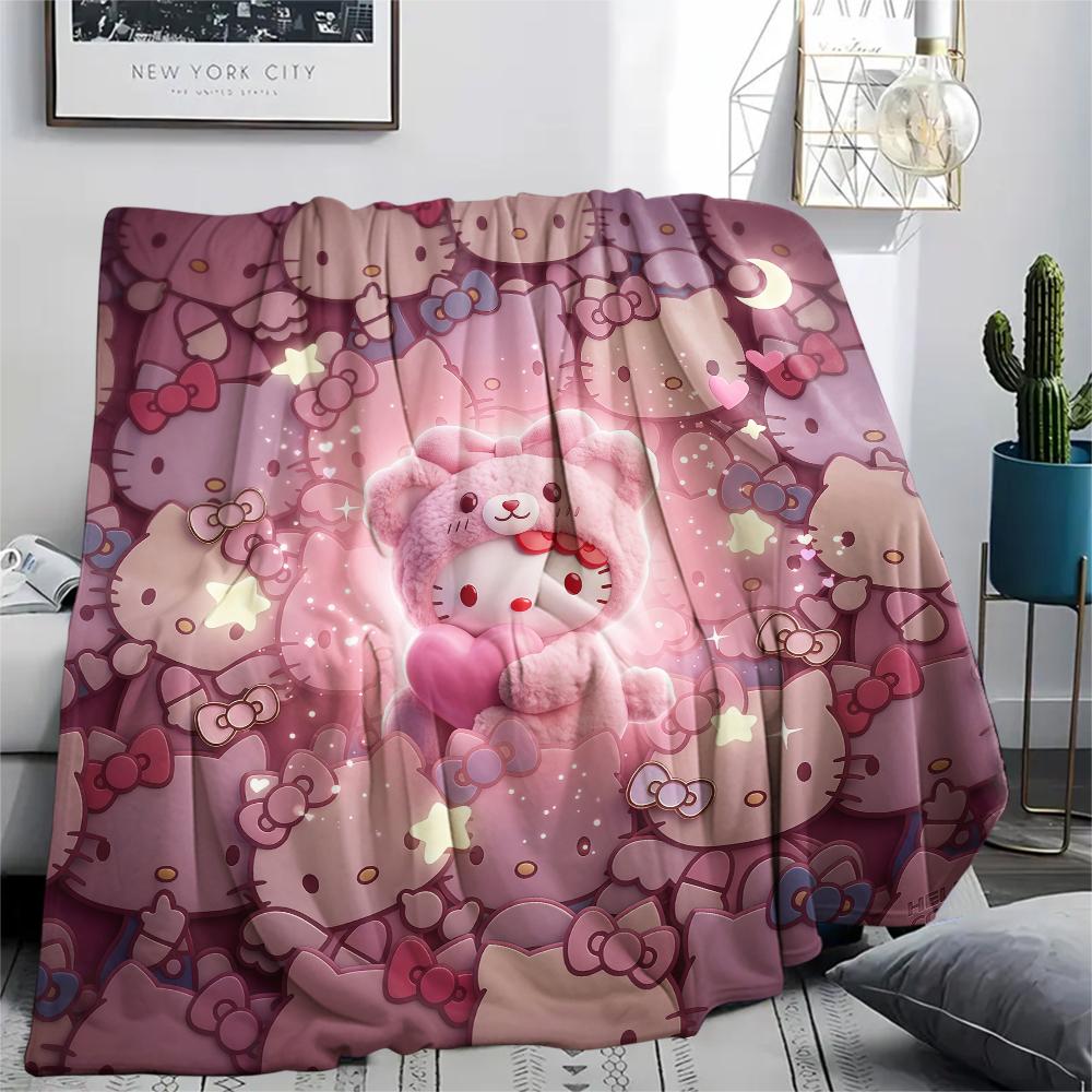 1PC Hello Kitty Cartoon Print Flannel Blanket, High quality All Seasons, Home Decor, Warmth and Comfort, Perfect for Christmas Gifts