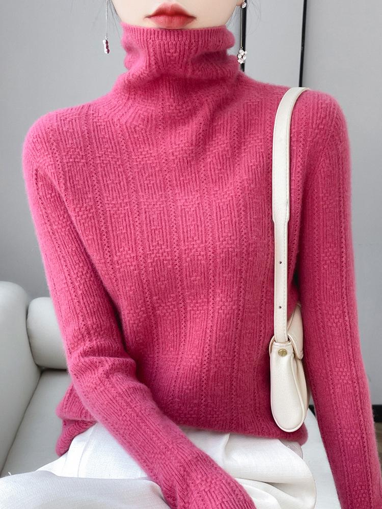 Artistic Women's 100% Wool High-Neck Sweater - Single-Thread, Heavy Duty, Three-Dimensional Design In Gentle and Relaxed Style