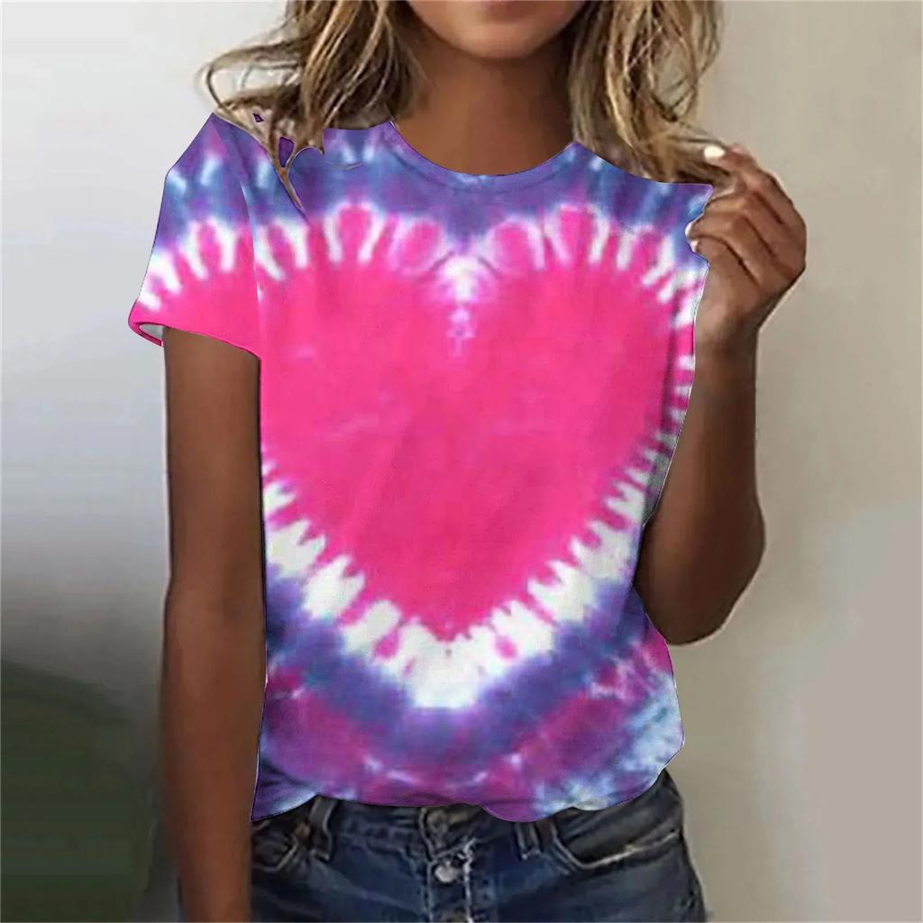 Colorful Tie Dye Pattern 3d Print T-shirts Women O-neck Short Sleeve T Shirt Y2k Harajuku Oversized Tees Tops Female Clothing