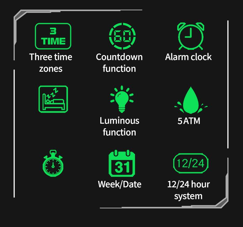 SANDA6237 Fashion Electronic Watch Outdoor Sports Multi functional Waterproof Night Light Dual Display Men's Electronic Watch