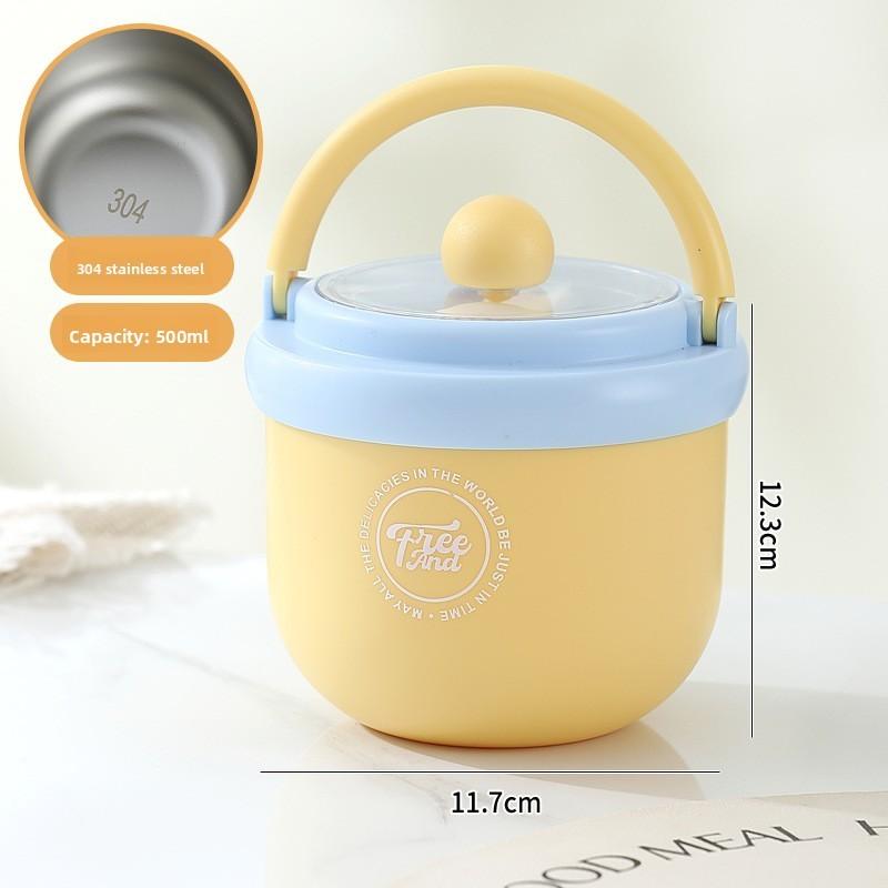 Insulated Student Breakfast Cup With Lid And Spoon For Office And School Use