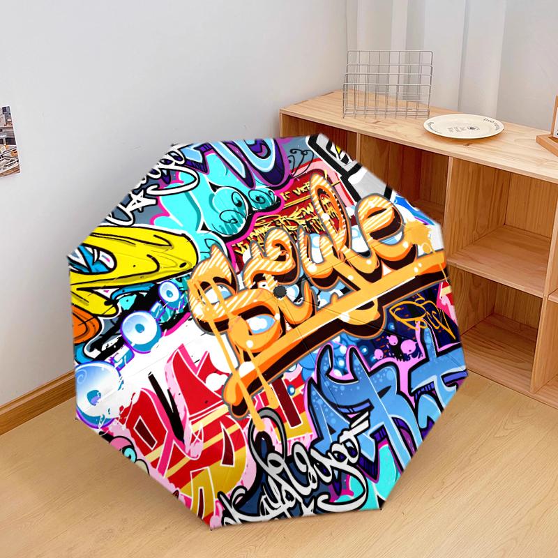 

1 PC Automatic Folding Umbrella - Colorful graffiti Pattern, Portable & Foldable Design with 8 Ribs, Christmas Birthday Gifts