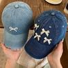 Butterfly Knot Blue Cotton Baseball Cap With Adjustable Fit For Daily Outdoor Use