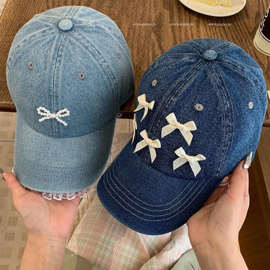 Butterfly Knot Blue Cotton Baseball Cap With Adjustable Fit For Daily Outdoor Use
