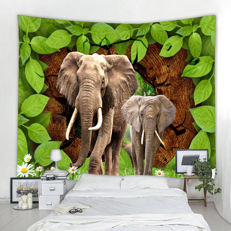 Elephant Tapestry Mandala Boho Style Wall Decor Wild Animals Green Leaves Pattern Tapestry Living Room Home Bedroom Decoration