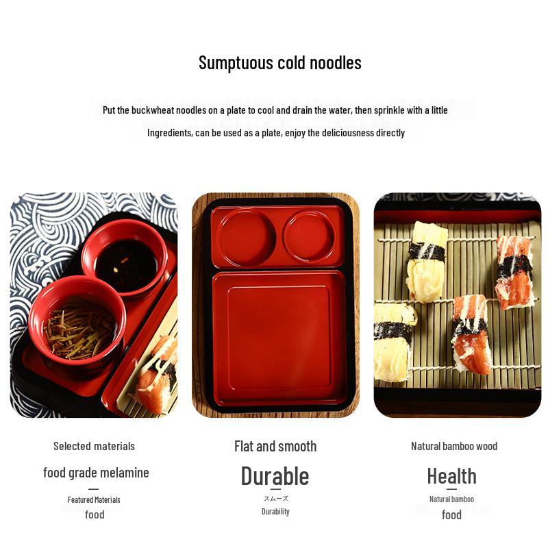 Set de Farfurii pentru Tăiței Reci Japonezi și Sushi cu Covoraș de Bambus