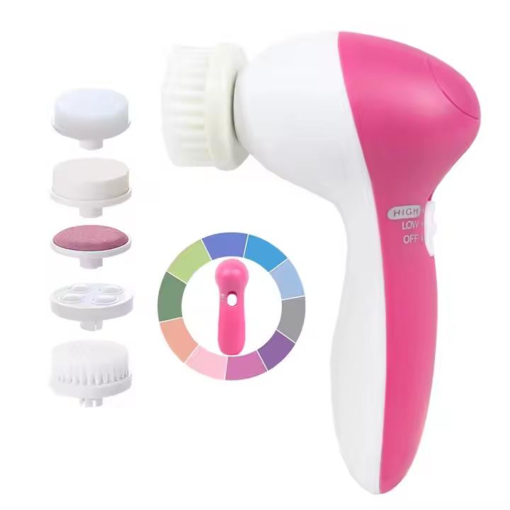 2025 the Popular 5-in-1 Exfoliating Electric Facial Cleanser Silicone Scrub Hole Cleaning Rotating Sonic Facial Cleanser Brush Removable Battery