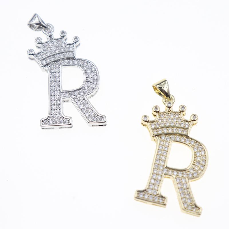 26 English Letters Women'S Letters Crown Pendant Necklace Zircon Pendant Jewelry