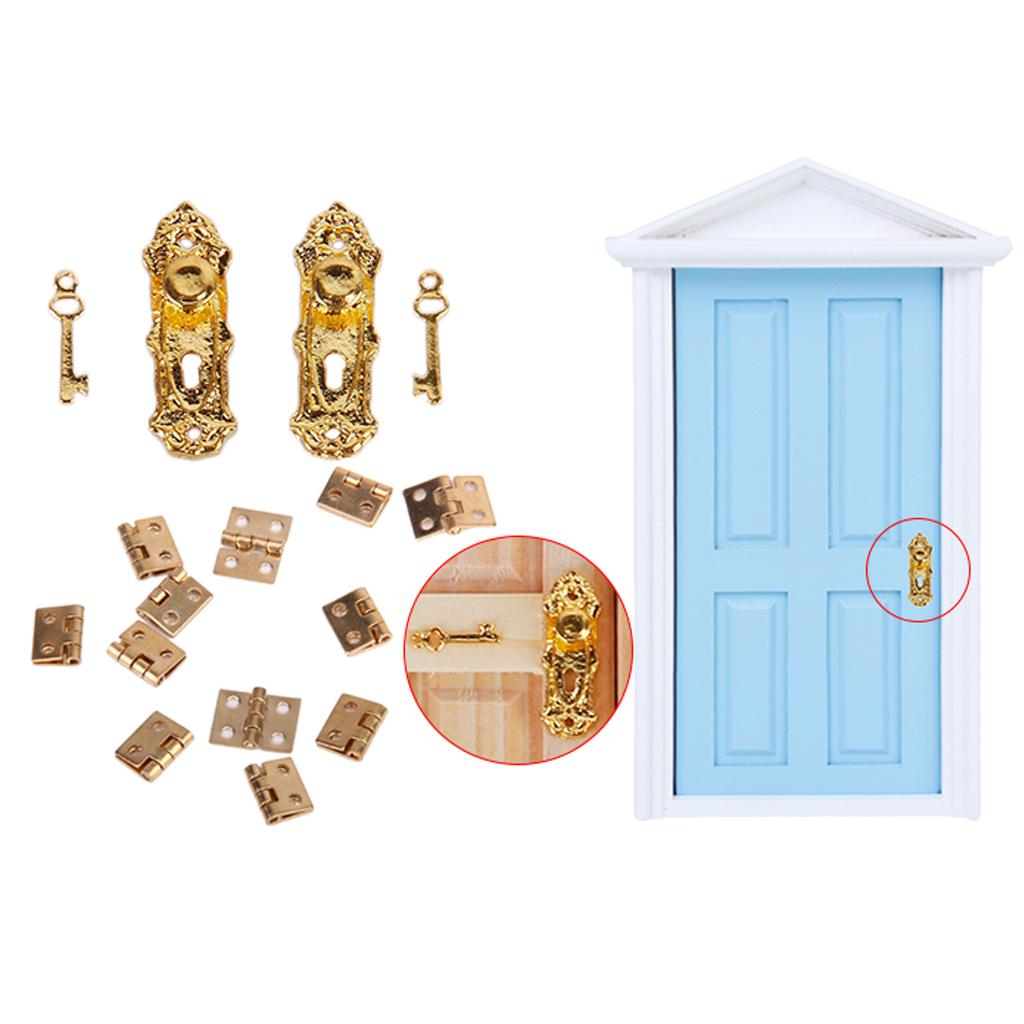 Miniature Vintage Door Lock with Keys And Hinge for 1/12 Dollhouse Furniture