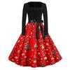 Women's Casual Christmas Print Square Neck Vintage Dress for Holiday Party and Everyday Wear