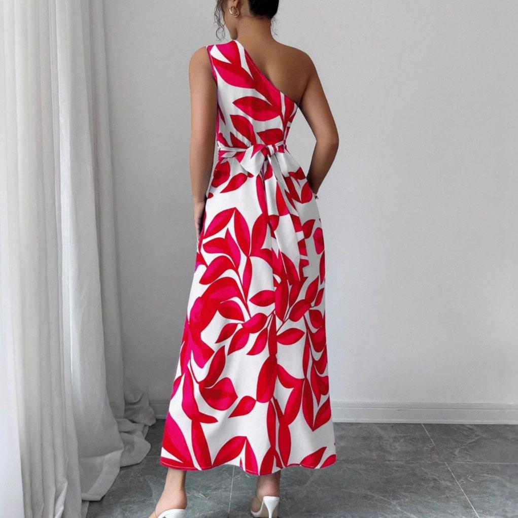 Floral Print One-Shoulder Slit Maxi Dress - Sexy Vacation Style for Spring and Summer