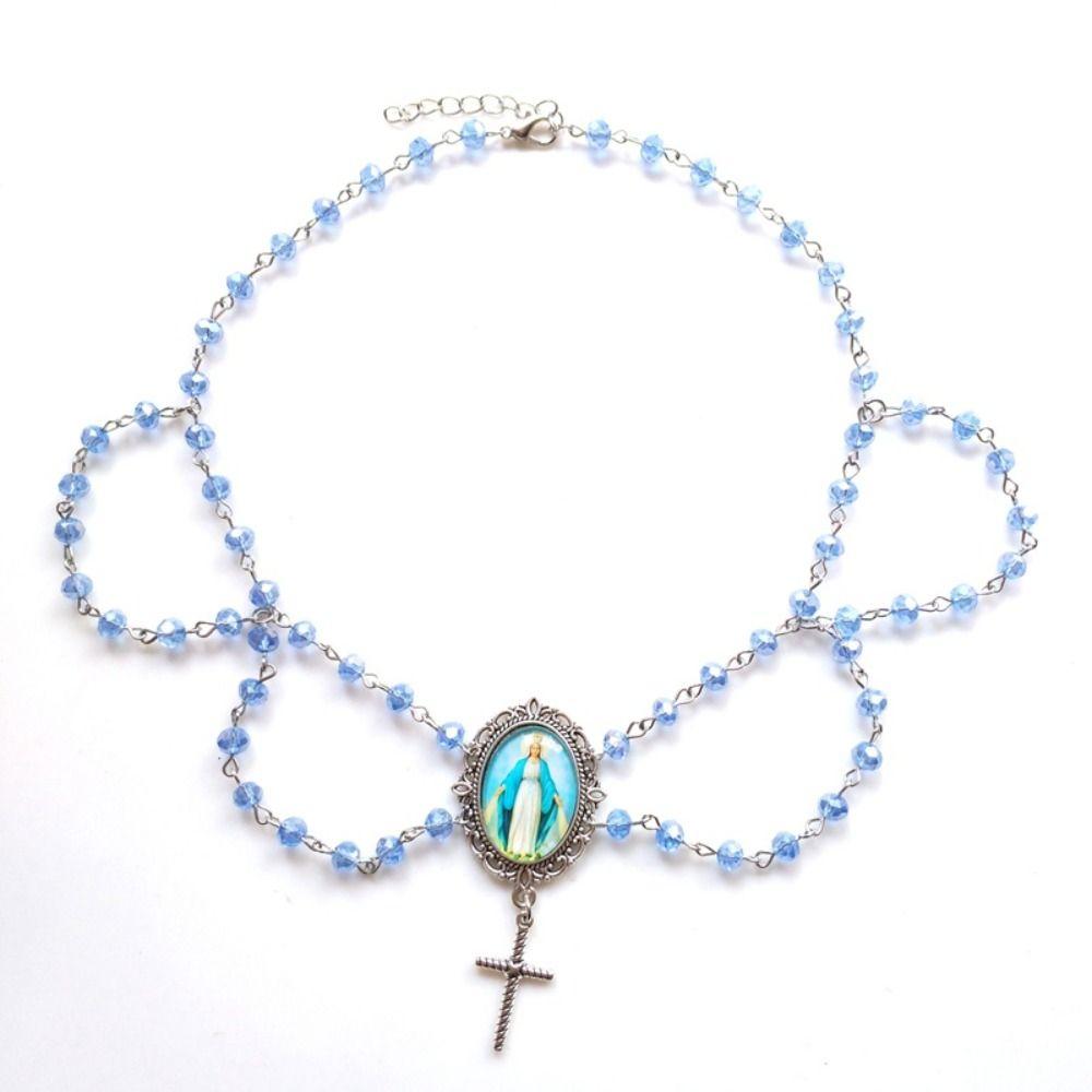 Pearl Tassel Virgin Chokers Necklace Acrylic Religious Jewelry New Cross Necklace  For Women
