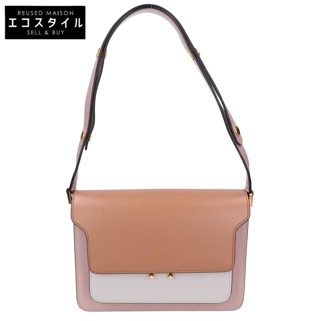 MARNI TRUNK Medium Calfskin Bi-Color Leather 2-Way Shoulder bag Brown / pink beigeUsed