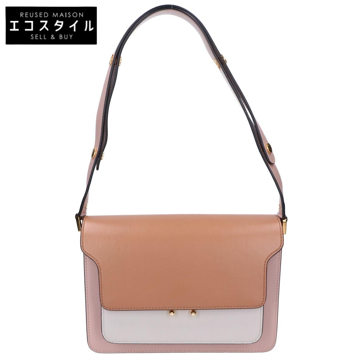

MARNI TRUNK Medium Calfskin Bi-Color Leather 2-Way Shoulder bag Brown / pink beigeUsed
