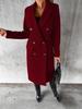 Women's Spring 2025 Versatile Woolen Double-Breasted Long Sleeve Coat with Welt Pockets