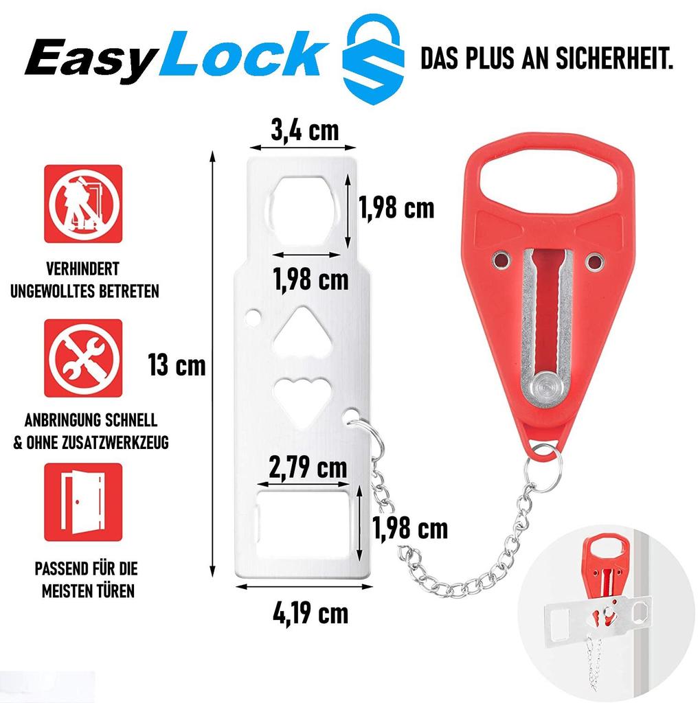 EASYLOCK Bærbar Dørlås Reiselås Sperrelås Ekstralås med Veske