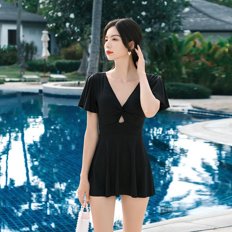 's Seaside Swimsuit Female One-piece Slimming Covering Abdomen Ins Internet Celebrity Fashion Fairy Fan Bikini