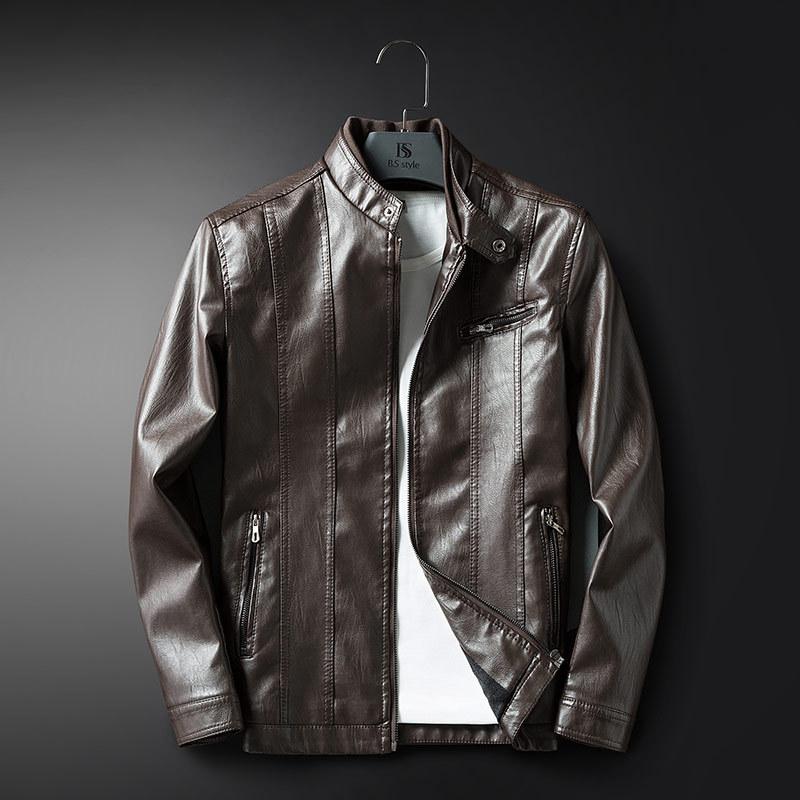 New Fashion Men's Leather Clothing Slim Fit  Handsome  Windproof  Waterproof  Casual Standing Collar PU Leather Jacket