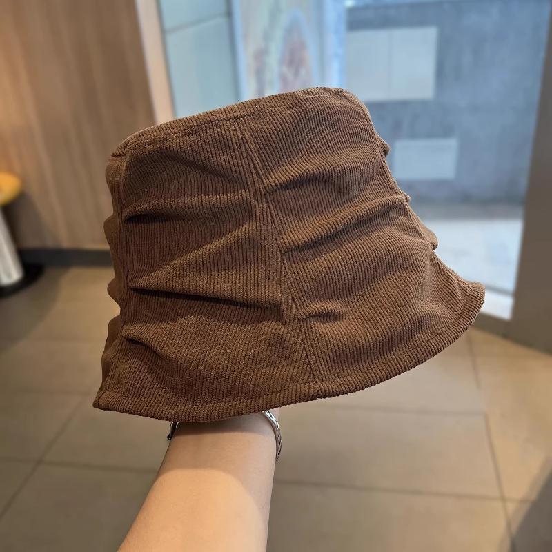 1Pcs Korean Style Foldable Travel Outdoor Hat Corduroy Pleated Bucket Hat For Women Solid Color Soft Casual Sun Hat