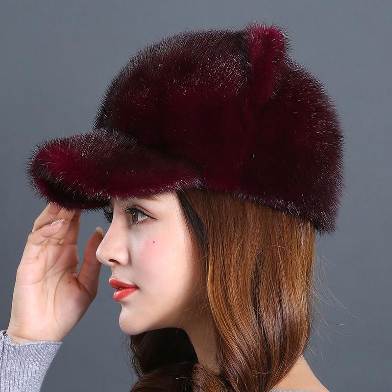 New Mink Hat Women's Cute Cat's ears (Steamed cat-ear shaped bread) Mink Leather Hat Winter Warm Fur  Hat